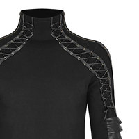 Chemise gothique pour homme sur mesure à manches longues, rouge foncé, coupe ajustée, en coton extensible avec des sangles en simili cuir et des boutons métalliques