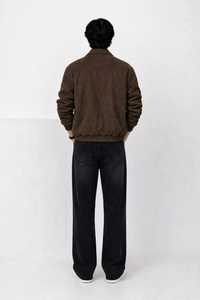 Chaqueta Unisex Marrón con Capucha y Cierre, Patrón Geométrico, Tela Lavada, Corte Holgado, Bolsillos Bordados en el Pecho, Estilo Casual para Otoño - Product Image 4