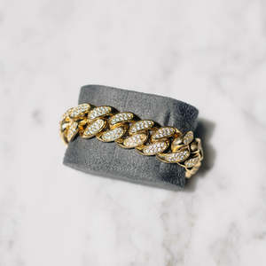 Bracelet cubain de luxe semi-serti de pierres |   Bracelet Miami Cuban en or plaqué 18 carats avec micro-pavé pour hommes - Product Image 1