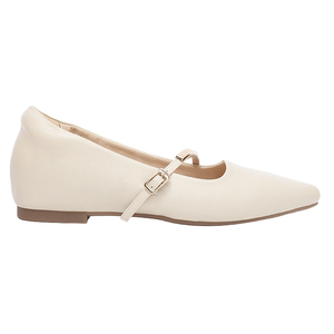 Chaussures plates Mary Jane à bout pointu en cuir d'agneau véritable beige pour femmes Ann'S, talon bas, confortables, chaussures de bureau - Product Image 2