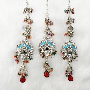 <b>Silver</b> Plated Crystal <b>Necklace</b> Set With Colorful Rhinestones Women's Ethnic Wedding Jewelry - Product Image 3