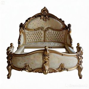 Offre Spéciale – Nouvelle Tête de Lit Classique Sculptée Style Rococo Français, Luxe Élégant Baroque, en Bois et Tissu, Taille King/Queen, Dorée Crème - Product Image 6