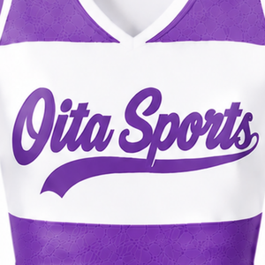 Ensemble d'uniforme de cheerleading sublimé blanc et violet sans manches, haut et jupe pour équipe sportive, tenue de performance, entraînement et compétition - Product Image 3