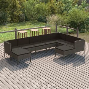9 Piece Poly <b>Rattan</b> Patio Lounge Set with Gray <b>Cushions</b> Garden Sets - Product Image 1