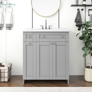 Mobile Bagno da 30 Pollici con Ampio Spazio Contenitivo, Cassetti Profondi a Doppio Livello, Ante con Chiusura Ammortizzata e Lavabo in Ceramica Integrato - Product Image 3