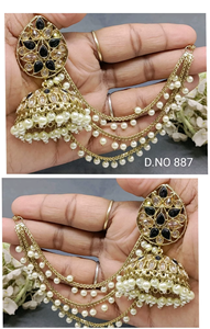 ต่างหูทรงโคมระย้าแบบทันสมัย รุ่น Polki Jhumki รหัส D.NO 887 ลายดอกไม้ ทำจากทองเหลืองประดับด้วยพลอยทับทิม เหมาะสำหรับงานแต่งงาน - Product Image 6