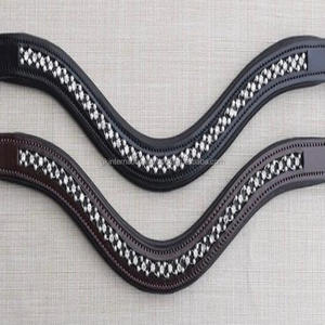 BANDAS DE CEJAS DE CUERO EN FORMA DE U DE ALTA CALIDAD PARA CABALLO CANAL VACÍO COSTADO COMPLETO DISEÑADO CON CADENA DE METAL CRYTAL NEGRO Y TRANSPARENTE - Product Image 3