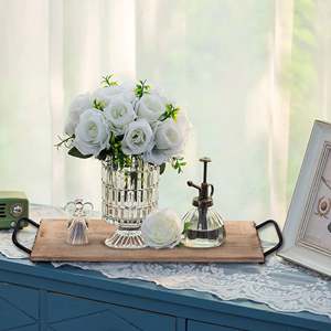 Hot Selling Round Wooden Tray White Beaded Rim Smooth <b>Matte</b> Finish Decorative Serving Tray Coffee <b>Table</b> Centerpiece Tray - Product Image 6