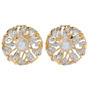 2-in-1 Removable <b>Earrings</b> Jackets with Diamond Accents Floral Cage Design with Pearl & Lab Diamond in Yellow Gold Screw <b>Back</b> - Product Image 1