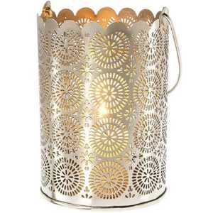 Portavelas cilíndrico moderno de metal dorado con patrón de arco recortado, para mesa, con efecto de sombra, para velas de té. - Product Image 6
