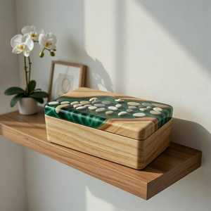 Emerald Resin Jewelry <b>Box</b> Wooden River Jewelry Organizer Handmade Epoxy <b>Trinket</b> <b>Box</b> Luxury Keepsake Storage Gift - Product Image 4