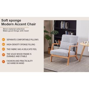 Metà del secolo moderno accento poltrona antico grigio scuro imbottito sedia da lettura cuscino in legno massello per soggiorno camera da letto - Product Image 1