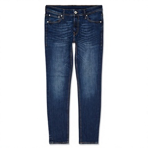 Jean droit décontracté pour homme en denim de coton et élasthanne respirant de haute qualité, coupe droite, bleu clair, avec logo personnalisé, style streetwear - Product Image 3