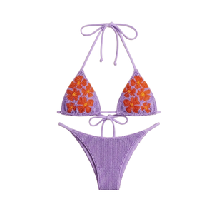 Maillot de bain deux pièces tricoté pour femme avec col carré et broderie papillon perlée – Vente en gros - Product Image 5