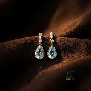 Elegant Pear Cut <b>Blue</b> Gemstone Drop <b>Earrings</b> – 14k Gold with Certified Diamonds – Fine Jewelry Manufacturer - Product Image 4