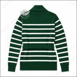 เสื้อคลุมสตรีแบบสั่งทำพิเศษ SG Rh0 ลายปักด้านหน้า สีน้ำเงินเหลืองตัดกัน สไตล์ไฮสตรีท สำหรับฤดูหนาว คอจีน พร้อมเข็มขัด - Product Image 2