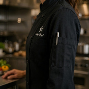 Eco-friendly <b>Cooling</b> Bamboo Chef <b>Jacket</b> Mandarin Collar Long Sleeve Sustainable Breathable Professional Chef Uniform - Product Image 5