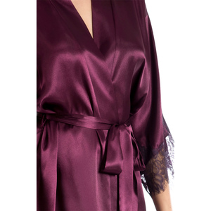 Batas de mujer sexy de poliéster tipo kimono, lencería, batas de satén rojo granate hasta la rodilla, batas de seda lisas 2026 - Product Image 5