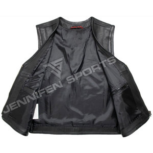 Gilet de club en cuir MC pour homme, noir, en cuir de vachette, style motard, avec poches discrètes et ourlet tressé - Product Image 5