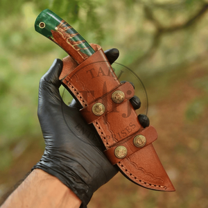 Cuchillo de Caza de Hoja Fija de Acero de Damasco Hecho a Mano con Mango de Hueso TARJ ENTERPRISES Modelo 9355 Funda de Cuero OEM Personalizable de Alta Calidad - Product Image 5