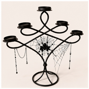 Halloween Spider Web <b>Candelabra</b> 5-Arm <b>Black</b> Metal Candle Holder for Spooky Party Decor Haunted House Centerpiece Candle Stand - Product Image 3