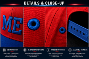 Gorra Snapback Más Demandada, Roja y Azul, con Bordado 3D ME, 6 Paneles, Ajustable, Unisex, Estilo Urbano - Product Image 4