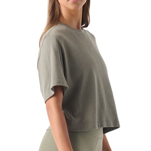 T-shirts courts en tricot pour femmes, personnalisables, écologiques, respirants, à séchage rapide, 100 % coton, coupe ample et tombante - Product Image 1