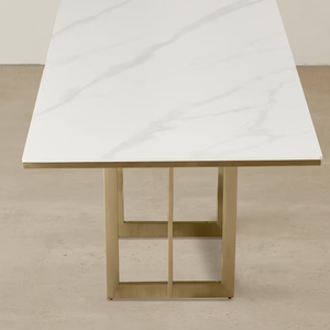 White Sintered Stone Dining <b>Table</b>, Brushed Champagne Gold Stainless Steel Legs Luxury Dining <b>Tables</b>, Saving Space Dining <b>Table</b> - Product Image 2