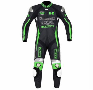 Combinaison de course sur circuit professionnelle Rawasaki pour homme, sur mesure, en cuir de vache/crocodile avec protection de niveau 2 - Product Image 1