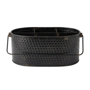 Porta cubiertos moderno de cobre martillado con mango de madera, ovalado, de 4 compartimentos, para encimera de cocina. - Product Image 6