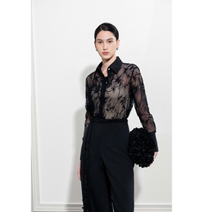 Blusas Elegantes Ecológicas para Mujer, CAMISA ELEGANTE DE MALLA FLORAL CON ENCAJE, Mangas con Puño ODM, Ropa, Blusas y Camisas para Mujer - Product Image 5