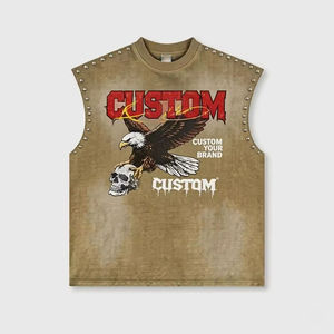 Camiseta sin mangas con gráfico de águila personalizado para hombre, estilo punk, streetwear, con tachuelas. - Product Image 1