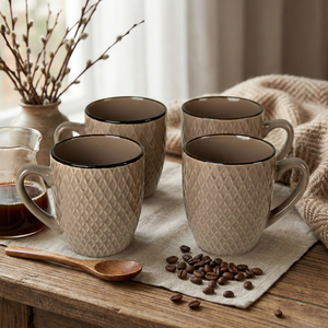 ชุดแก้วกาแฟเซรามิกเคลือบสีน้ำตาลเอิร์ธโทน 4 ใบ ลายดอกไม้ ใช้กับไมโครเวฟได้ พิมพ์ลายแบบซับลิเมชั่น พร้อมฝาปิด ใช้สำหรับชาได้ - Product Image 4