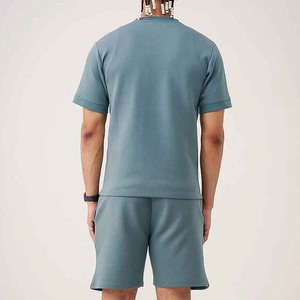 Ensemble de t-shirts en coton tricoté pour homme, couleur unie, col rond, respirant, décontracté, manches courtes, deux pièces - Product Image 2