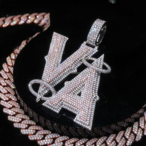 Custom Iced 18K Gold Plated Rhodium Lab Grown GIA Certified Hip Hop Letter Pendant <b>Necklace</b> <b>Initial</b> Charm Gift Jewelry - Product Image 1