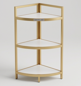 Étagère d'angle minimaliste en métal de qualité supérieure, trois niveaux, blanche, sur pied, pour salon - Product Image 1