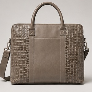 Porte-documents pour ordinateur portable en cuir véritable de qualité supérieure, grand modèle, style vintage, motif alligator, détails rivetés, pour hommes - Product Image 1
