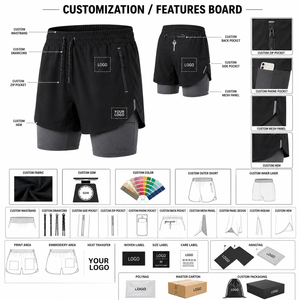 Men's Two <b>Layer</b> Sports Shorts with Elastic Drawstring Waist Custom Private Label Manufacturing Perfect for Gym and Training - Product Image 2