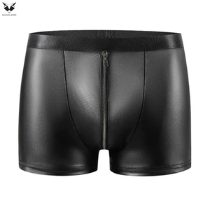 Ropa interior de moda para hombre, de piel sintética negra mate, estilo punk, transpirable, de corte ajustado, con doble cremallera frontal, material de alta elasticidad - Product Image 4