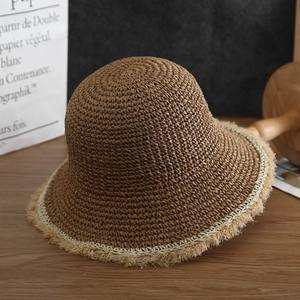 Wholesale SEAN Brand Frayed Raffia Straw Design Foldable Bucket Cap Woven Paper Straw <b>Hat</b> Summer <b>Women</b> <b>Beach</b> Travel UV Sun Shade - Product Image 5