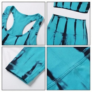 Ensemble de yoga Tie Dye 2 pièces : Crop top dos nageur et Legging taille haute longueur intégrale en Spandex Polyester extensible dans les quatre sens pour femme - Product Image 4