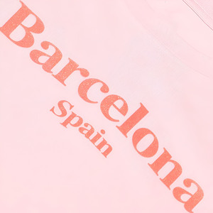 Camiseta de Mujer con Logo de Barcelona, España, Color Rosa, Cuello Redondo, Corte Regular, Manga Corta, 100% Algodón Jersey, Casual, Primavera Verano - Product Image 6