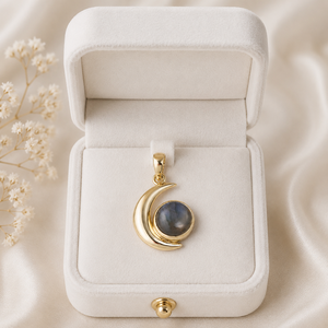 Pendentif en labradorite naturelle en forme de croissant de lune, collier céleste doré, bijou en pierre précieuse à reflets bleus, cadeau pour elle, pour femme - Product Image 5