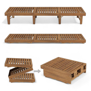 Foldable Wooden Sunbed Adjustable Backrest Outdoor Lounger Chair Portable Patio Beach Reclining Sun Lounger Bed - Product Image 3