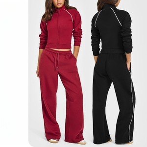 Ensemble d'échauffement personnalisé pour cheerleading, veste à fermeture éclair intégrale avec logo imprimé étoiles scintillantes, pantalon évasé, plusieurs couleurs, survêtement d'entraînement d'équipe - Product Image 1