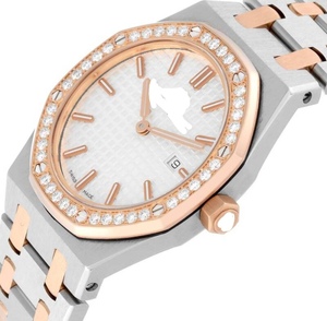 High End Timeless Octagonal Brushed <b>Case</b> Brilliant Moissanite Encrusted Bezel Grid Textured Dial <b>Watch</b> - Product Image 3