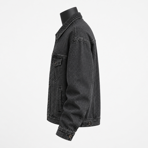 Chaqueta vaquera negra personalizada para hombre, estilo camionero, de algodón lavado, talla grande, venta al por mayor OEM - Product Image 5