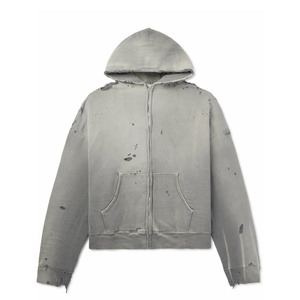 Custom Streetwear <b>Oversized</b> Acid Stone Washed Distressed Puff Print <b>Hoodie</b> Sun Faded Acid Wash Zip up Hoodies <b>for</b> <b>Men</b> - Product Image 1