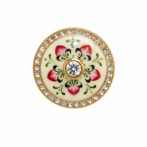 Botón de Latón Esmaltado Hecho a Mano con Borde de Cristal, Diseño Floral Meenakari, Marca Mayrabygungun, Origen Rajasthan, Unisex - Product Image 1