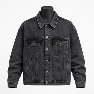 Chaqueta vaquera negra personalizada para hombre, estilo camionero, de algodón lavado, talla grande, venta al por mayor OEM - Product Image 1